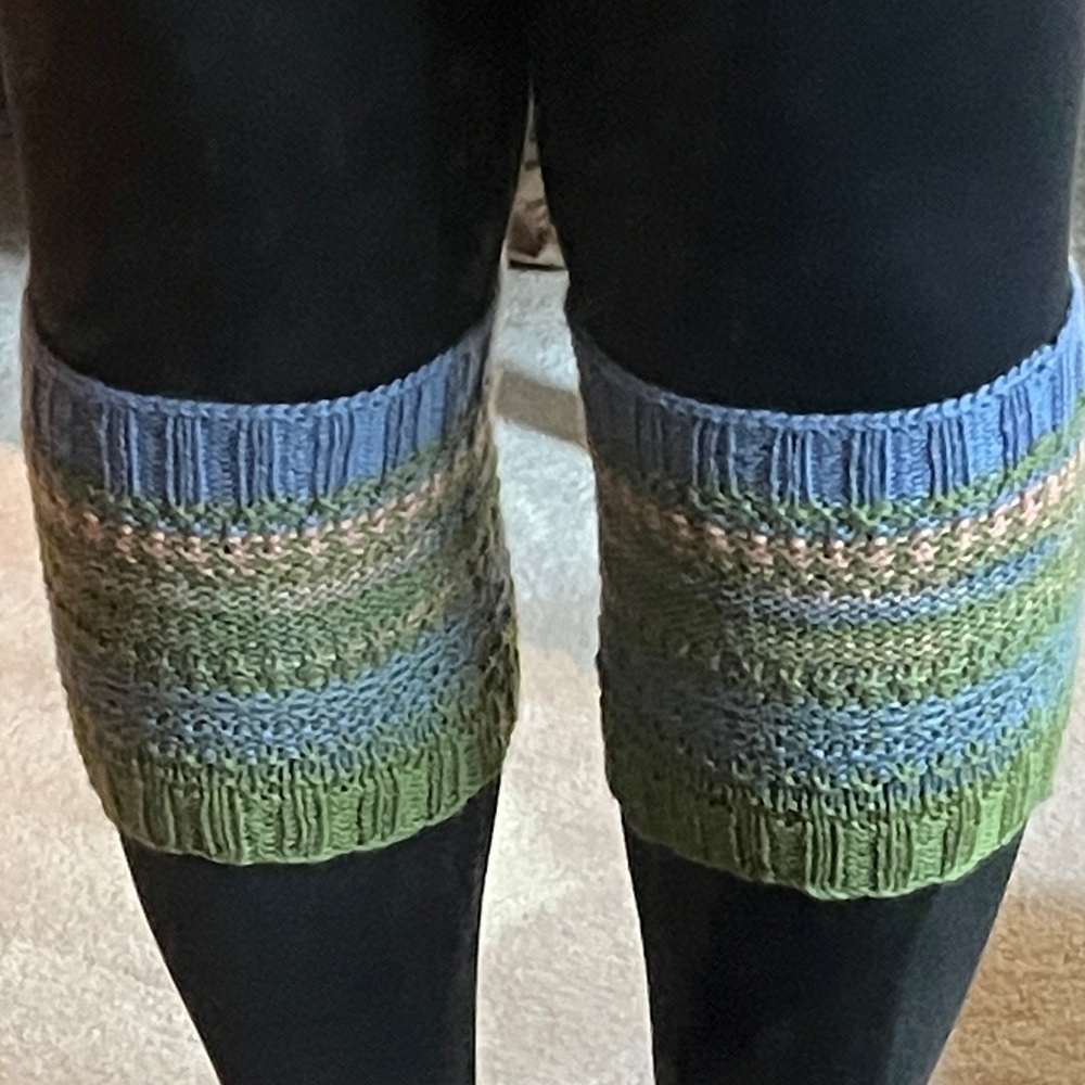 Hand Knit Leg Warmers in Blue and Green